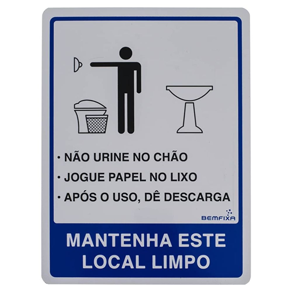 Placa para Banheiro Masculino com Instruções 15x20 cm Bemfixa