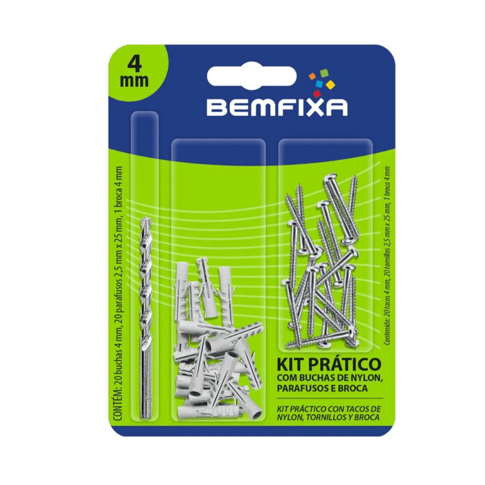 Kit Fixação Prático em Aço 4mm com Bucha Parafuso e Broca Viva Bemfixa