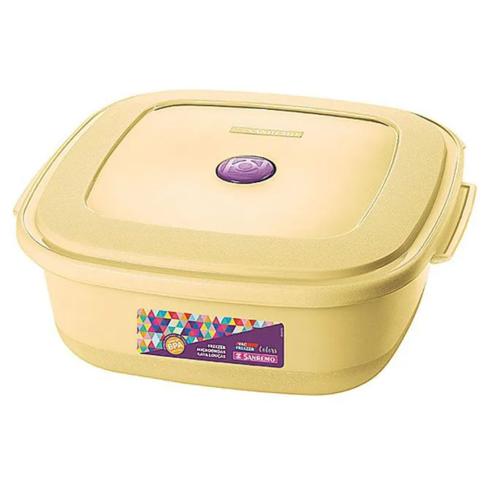 Pote Quadrado G Baixo Plástico Vac Freezer Hermético 2,5L Amarelo Sanremo