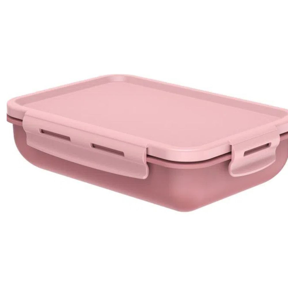 Marmita Hermética Retangular Bicolor Com Divisória 20,5x14x5,5cm Rosa OU