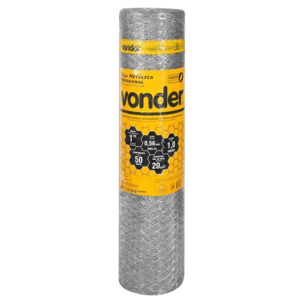 Tela Metálica Hexagonal Malha Pinteiro 1.0MT 24AWG Vonder