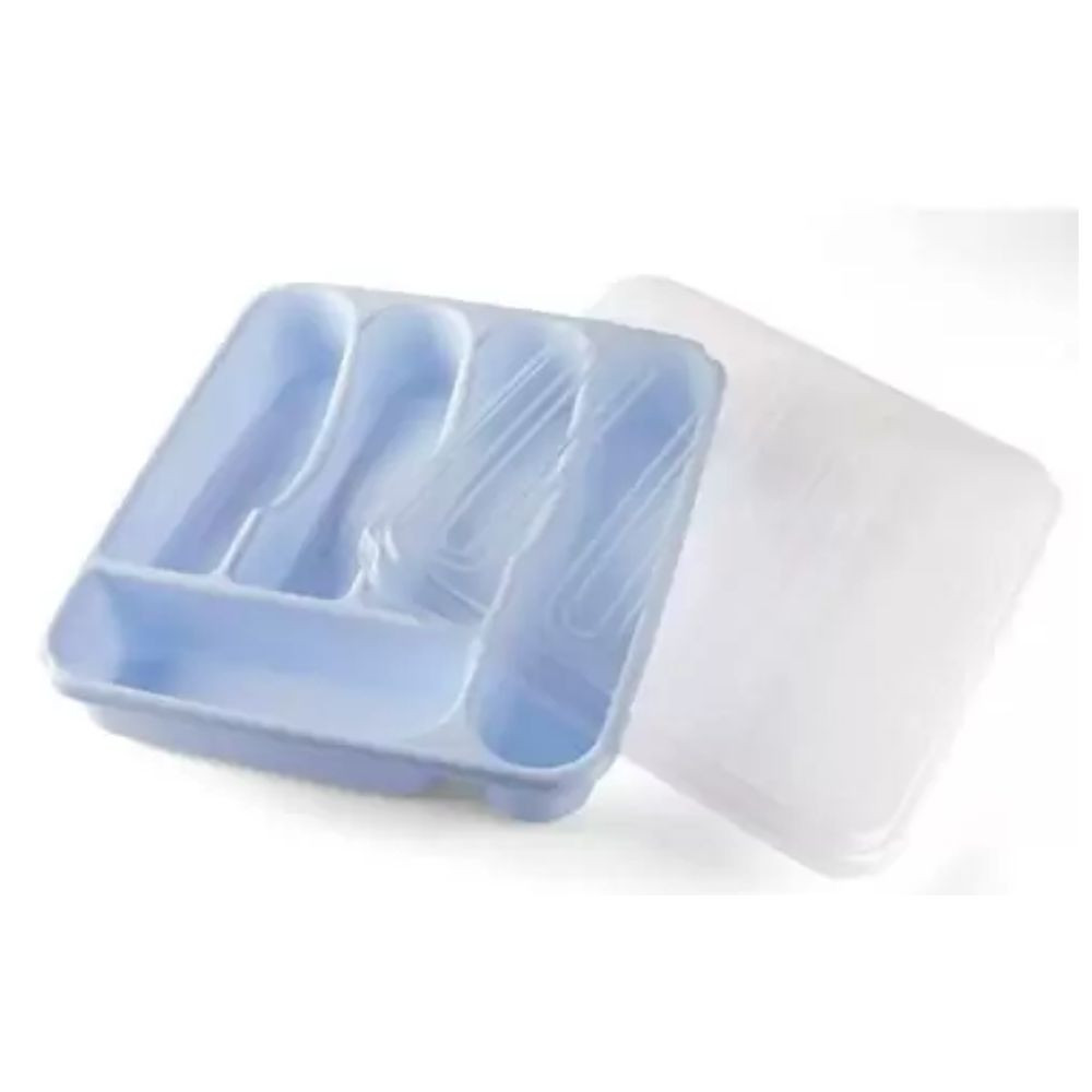 Porta Talheres com Tampa Azul Plasvale