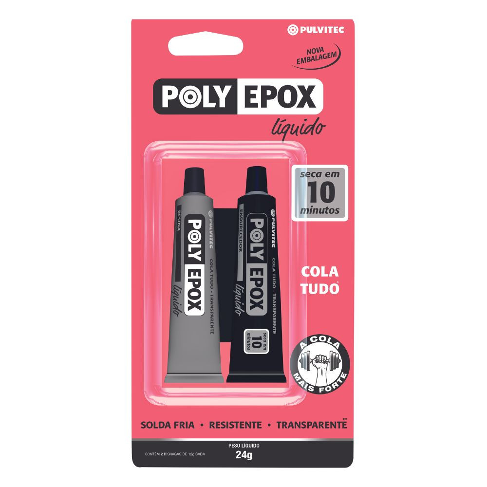 Adesivo Líquido Polyepox 24g 10 Minutos Pulvitec