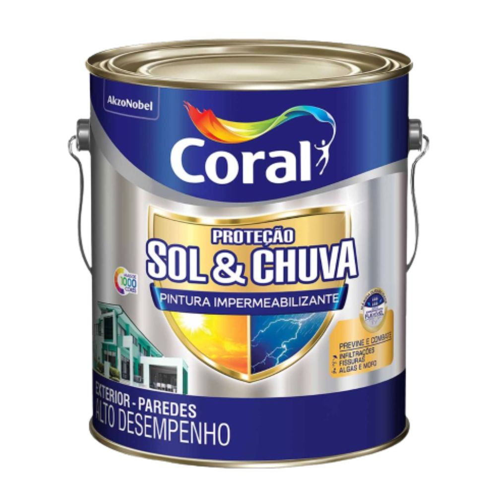 Tinta Proteção Sol & Chuva Pintura Impermeabilizante Branco 3.6L Coral