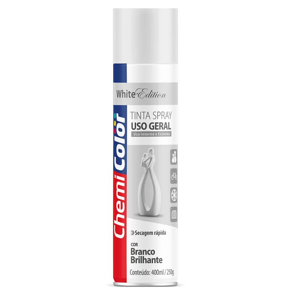 Tinta Spray para Uso Geral Branco Brilhante 400ml ChemiColor