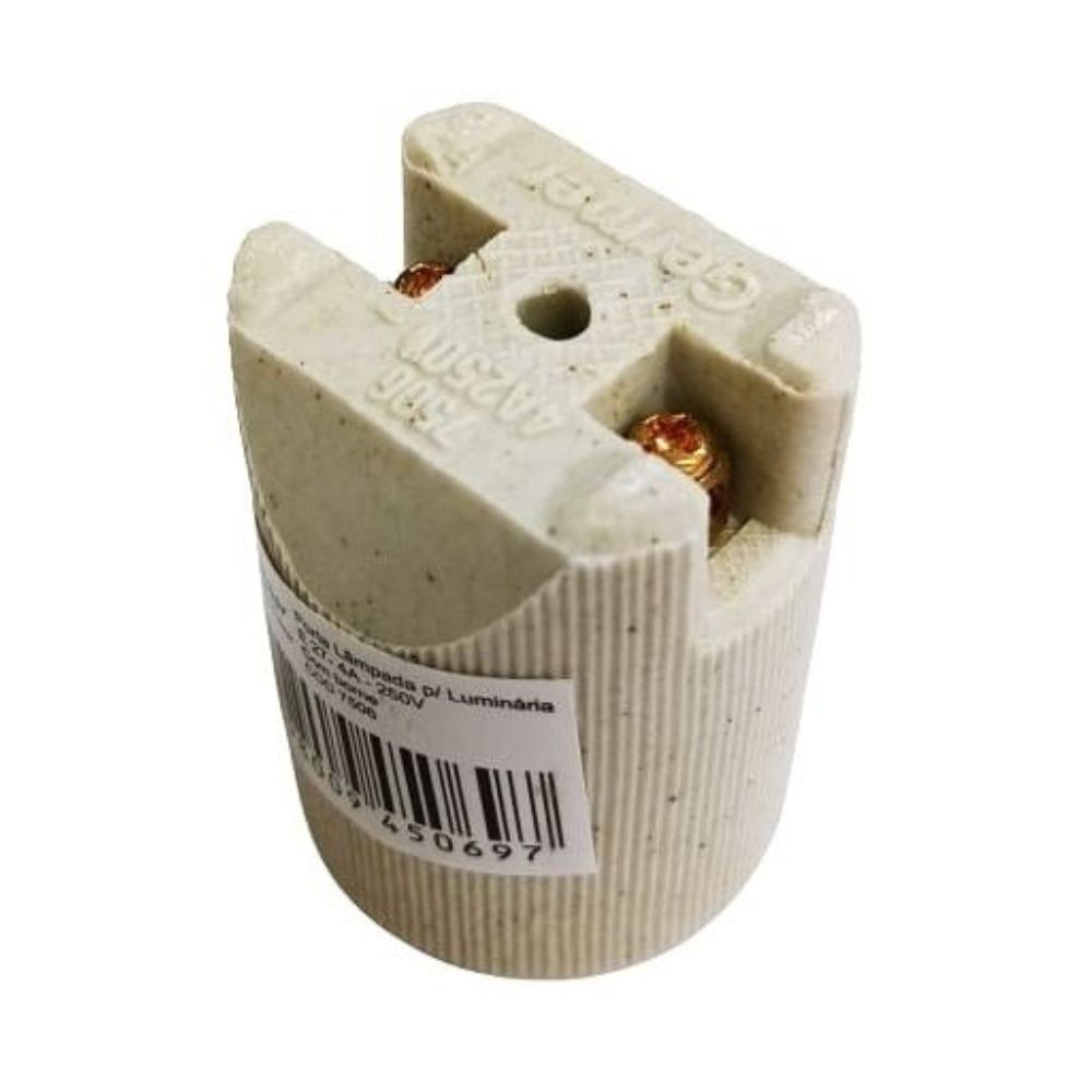 Bocal com rabicho em porcelana E-27 4A borne branco Germer