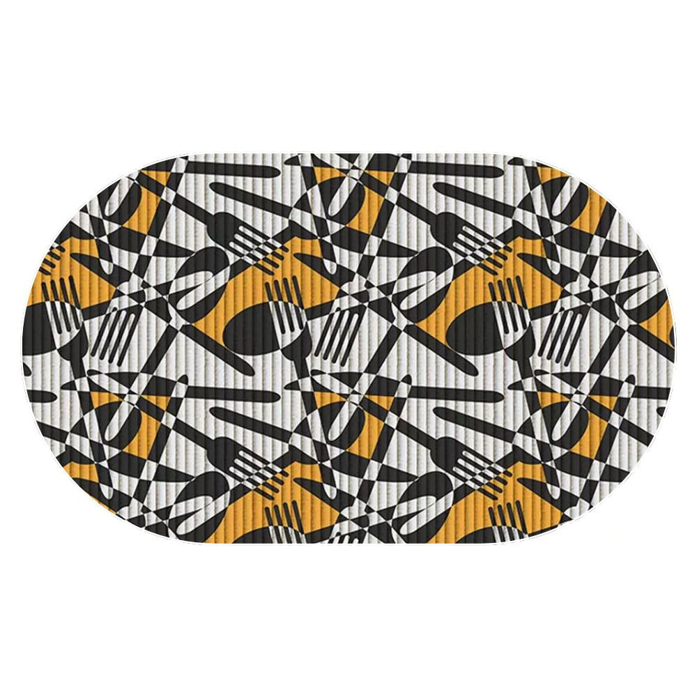 Tapete Antiderrapante Oval Tropical Talheres Abstratos 43cm x 64cm Kapazi