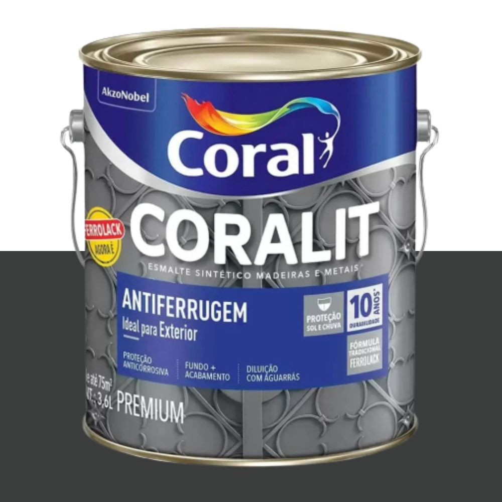 Esmalte Sintético Coralit Antiferrugem Preto 3,6L Coral