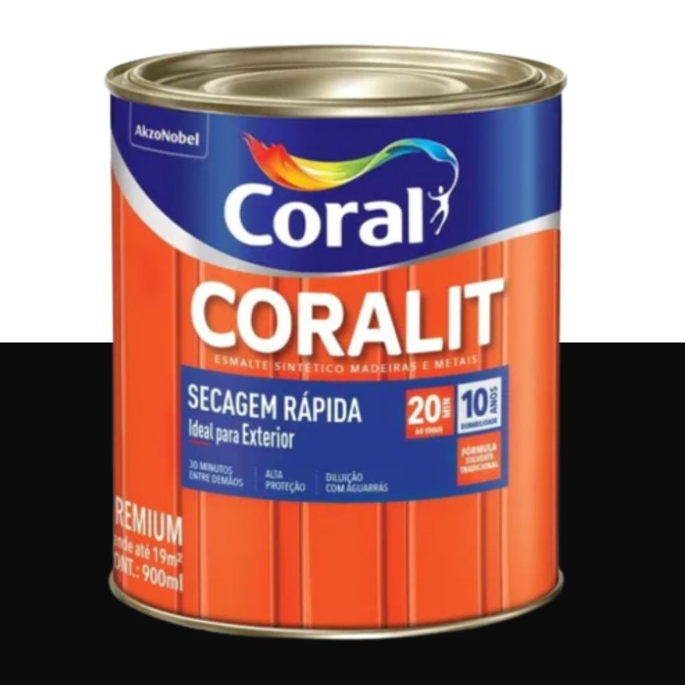 Esmalte Coralit Secagem Rápida Preto 900ml Coral