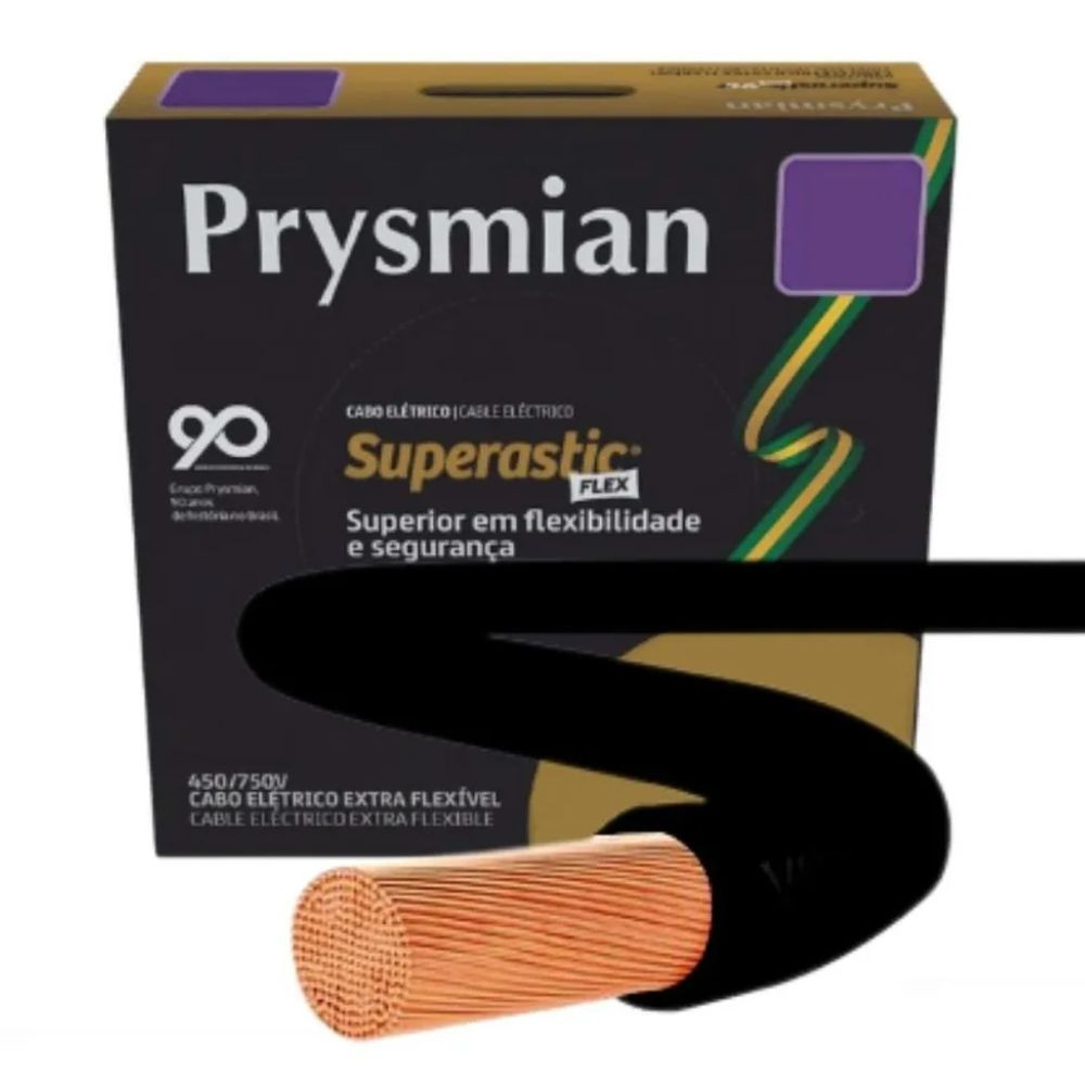 Cabo Supastic Flex 10mm 100M Preto Prysmian