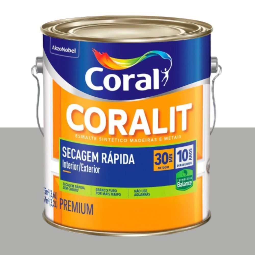 Esmalte Sintético Coralit Secagem Rápida Balance Brilhante Cinza Platina 3.6L Coral