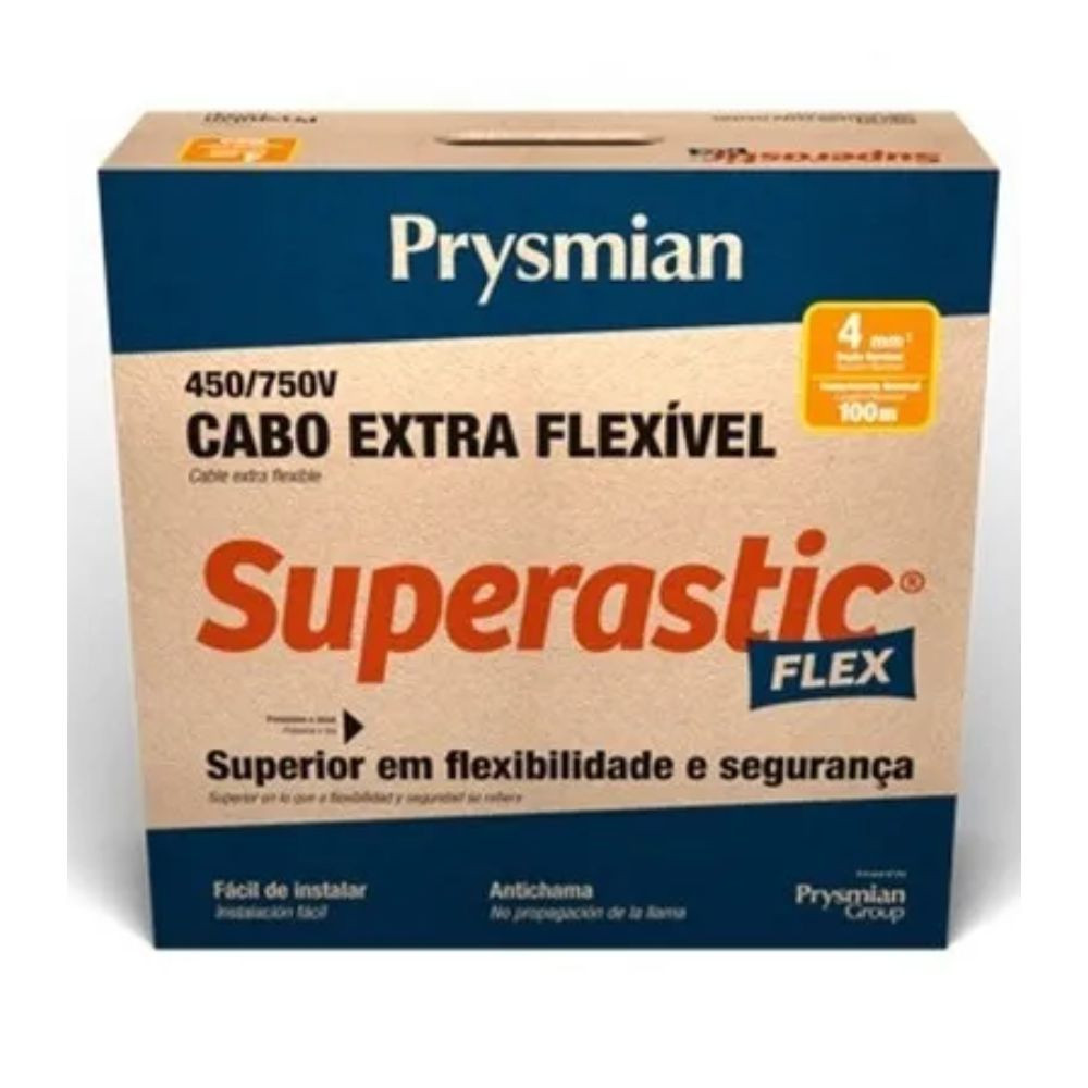 Cabo flexível 4mm preto superastic 750v C/100m Prysmian 