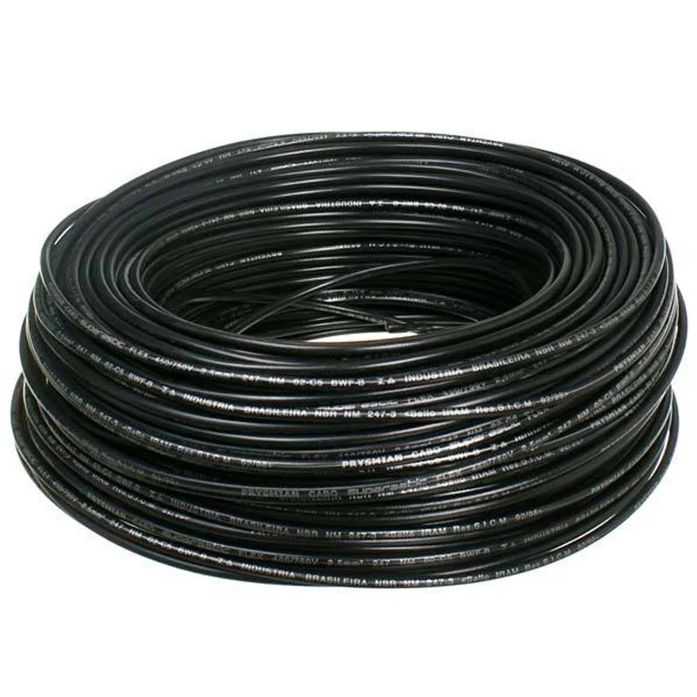 CABO SUPERASTIC FLEXIVEL 6.0MM PRETO PRYSMIAN 100METROS