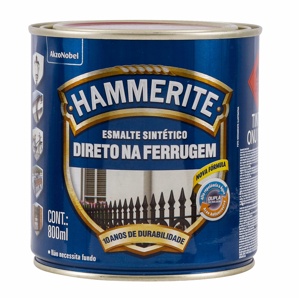 Esmalte Coral Hammerite Preto Brilhante 0.8L