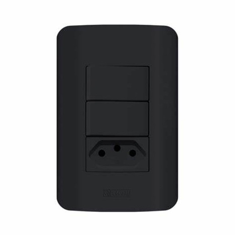 Interruptor Romazi Canoa 2 Simples+Tomada 10A Preto