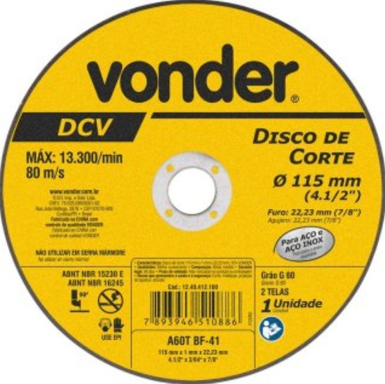 Disco Vonder Corte Inox 115x1.0x22.23mm