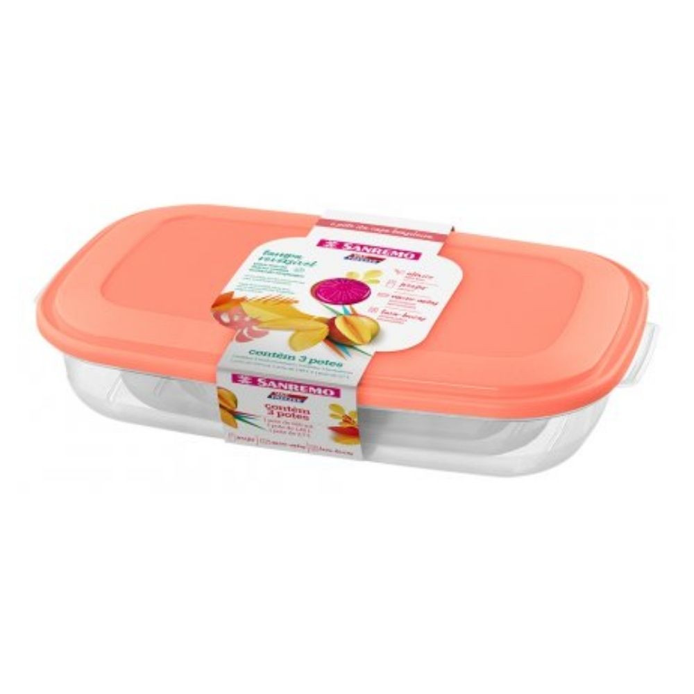 Conjunto com 3 Potes Retangular 650ml, 1.5L e 2.7L Sanremo