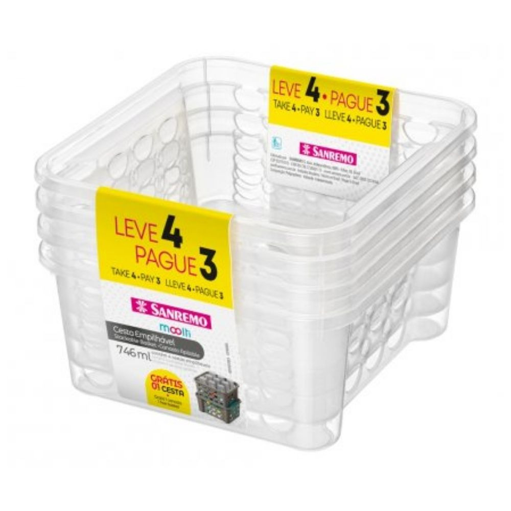 Conjunto de Cestas de Plástico 4 unidades 746ml Incolor Sanremo