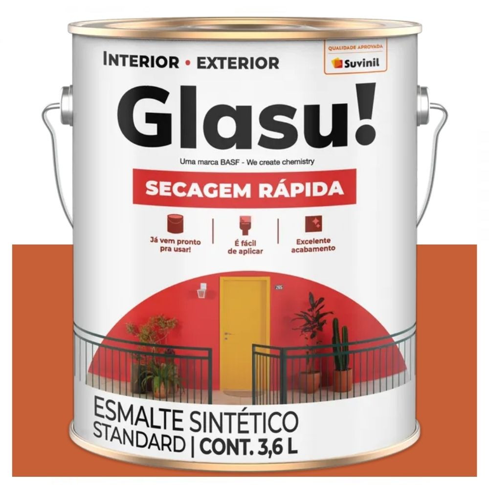 Esmalte Secagem Rápida Brilhante Laranja 3,6 Litros Suvinil Glasu