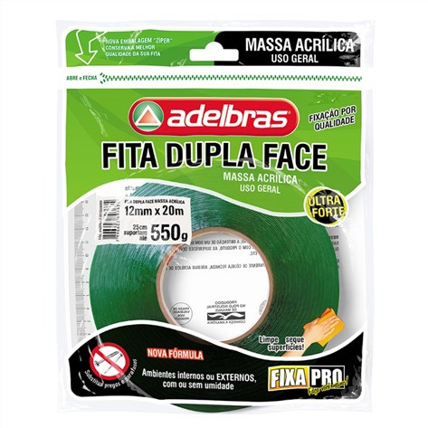 Fita Dupla Face Massa Acrílica Fixa Pro 12MM X 20M 200 Adelbras