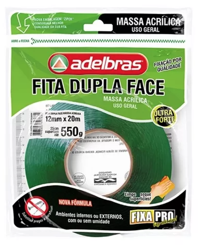 Fita adelbras dupla face massa acrílica 12MMX20M