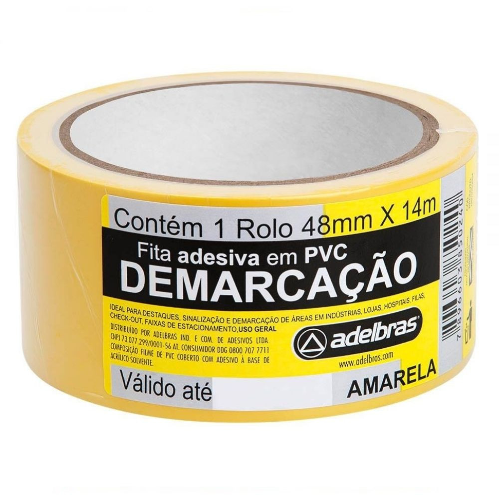 Fita para Demarcação de Solo 48mm 14 metros Amarela Adelbras