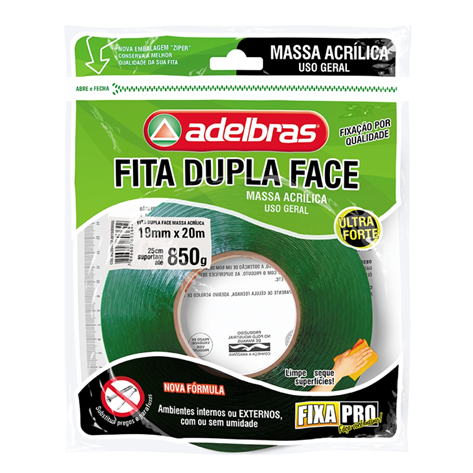 Fita Dupla Face Massa Acrílica Fixa Pro 19MMX20M 200 Adelbras