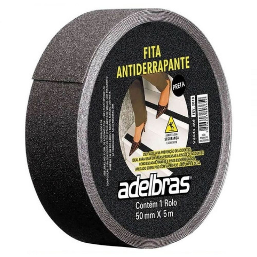 Fita Anti-Derrapante 50mm Com 5 Metros Preta 915 Adelbras 