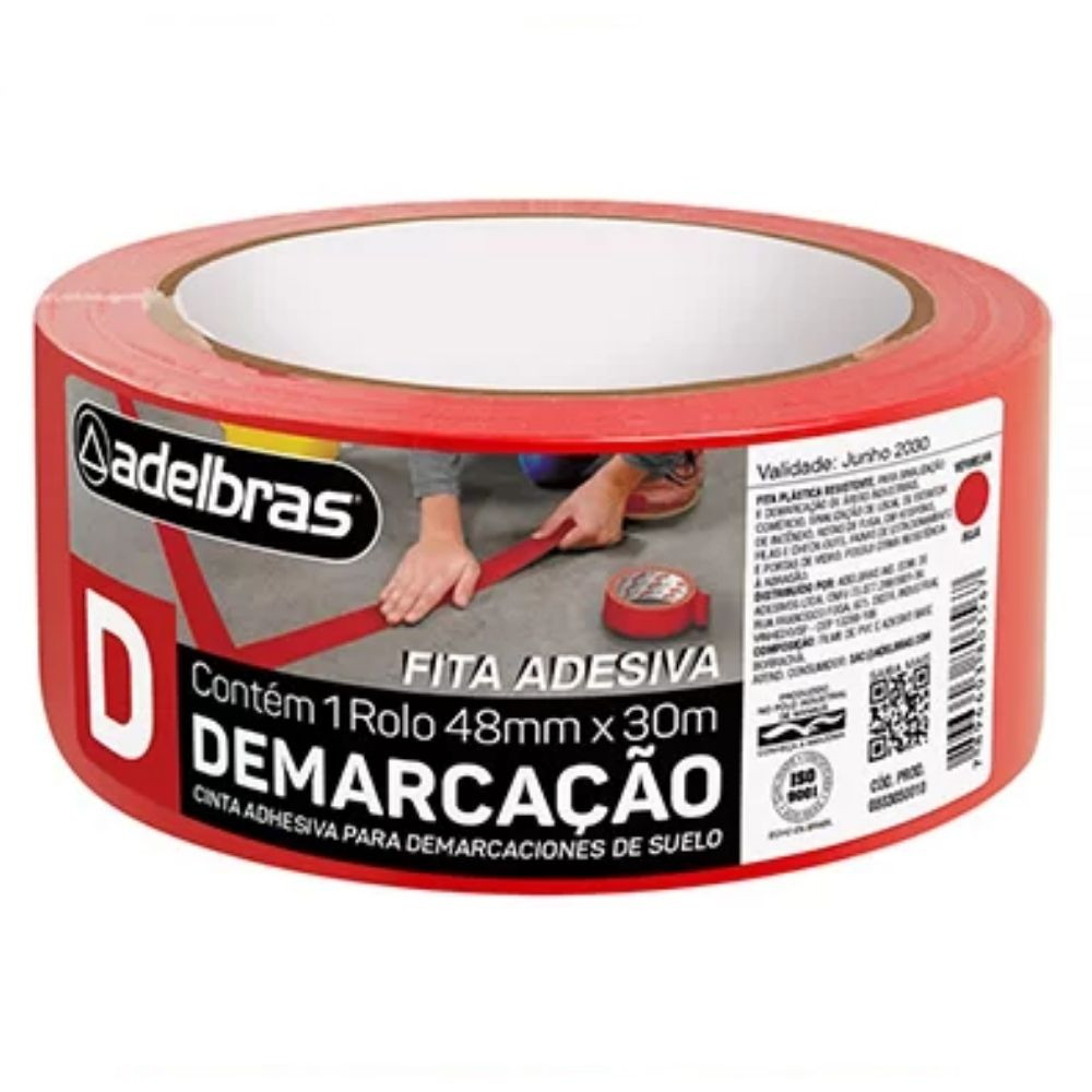 Fita para Demarcação de Solo 48mm 30 metros Vermelha Adelbras