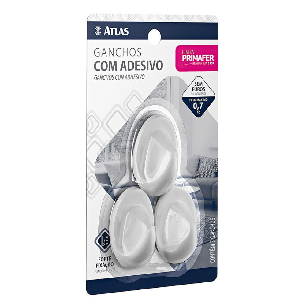 Gancho Adesivo Fixafácil C/ 3 Unidades 0,7kg 2502 Primafer