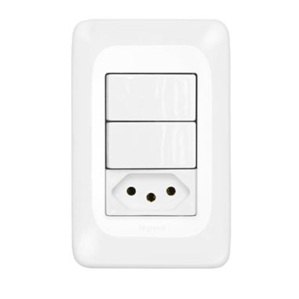 Interruptor Simples 2 Seções e Tomada 2P+T 10A Pop Branca Pial