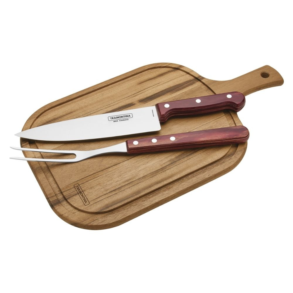 Kit para Churrasco Polywood em Inox com 3 Peças Tramontina