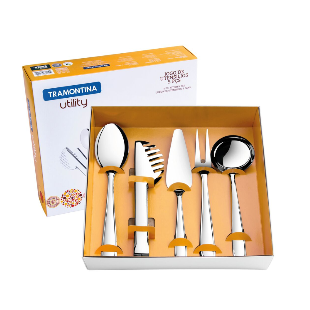 Jogo de utensílios utility em aço inox 5 peças Tramontina