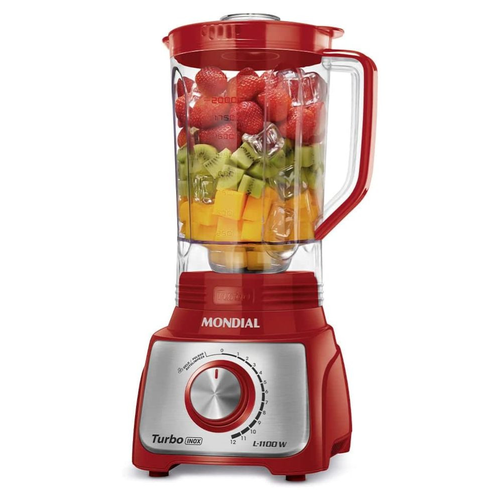 Liquidificador Turbo Inox 1100W 12 Vel. 3Litros L-1100-RI Vermelho Mondial