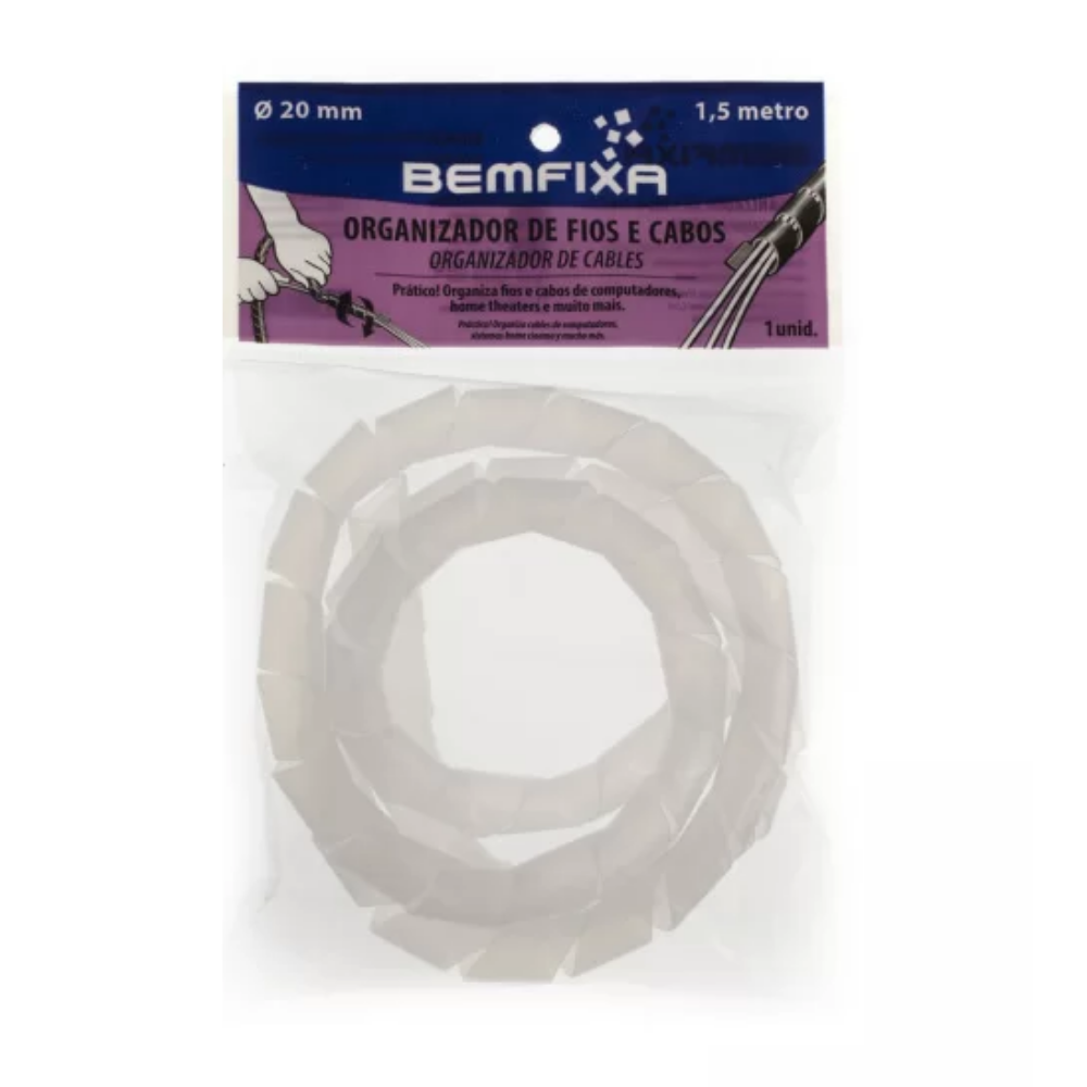 Organizador de Fios e Cabos 20mm Natural 1,5 Metros Bemfixa