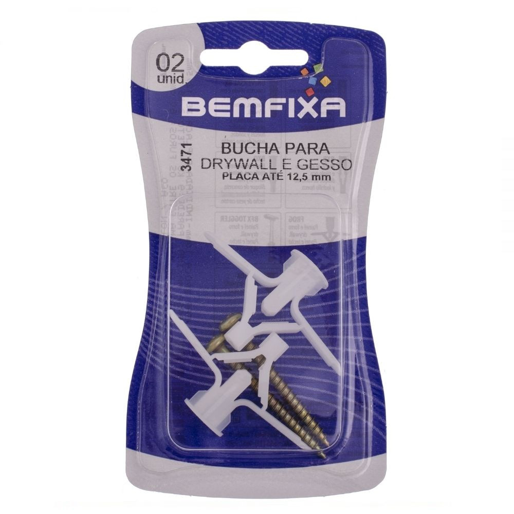 Parafuso com Bucha para Drywall e Gesso 10mm com 2 Unidades Bemfixa