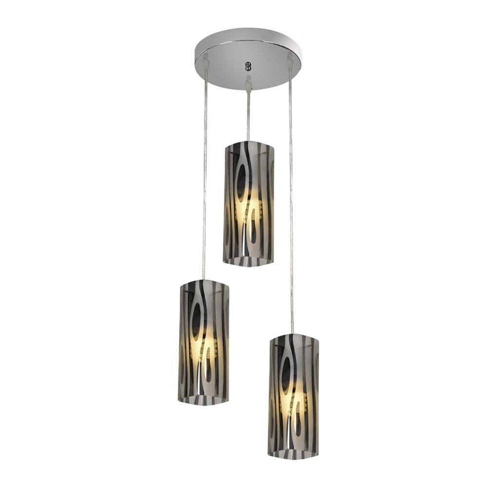 Pendente Mirage 3 Lampadas E27 Zebrada Cromada LLum Bronzearte