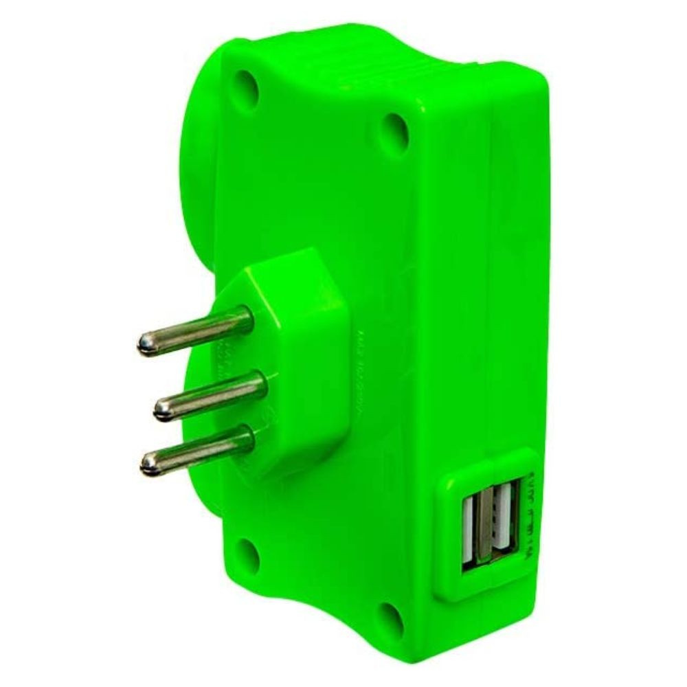 Plug Carregador Mult com 2 USB + 2 Tomadas Verde DANEVA