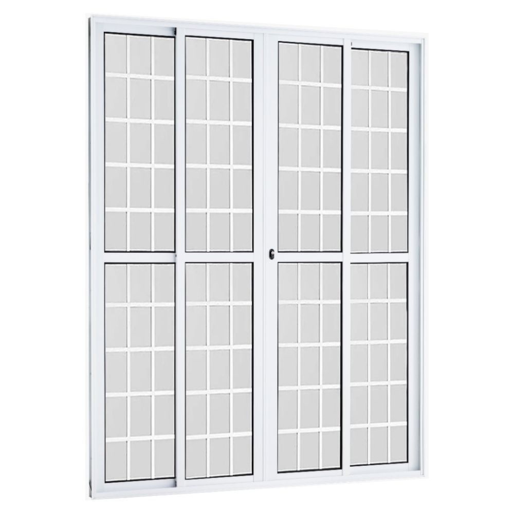 Porta Balcão Quadriculada 210X200 4 Folhas Vidro Liso Branca TopMix