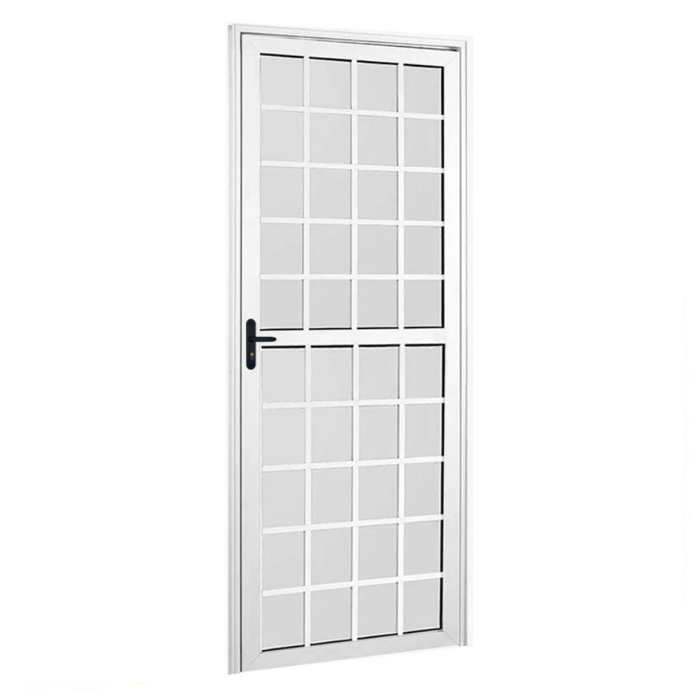 Porta Quadriculada 210X80 Vidro Liso Esquerda Branca TopMix
