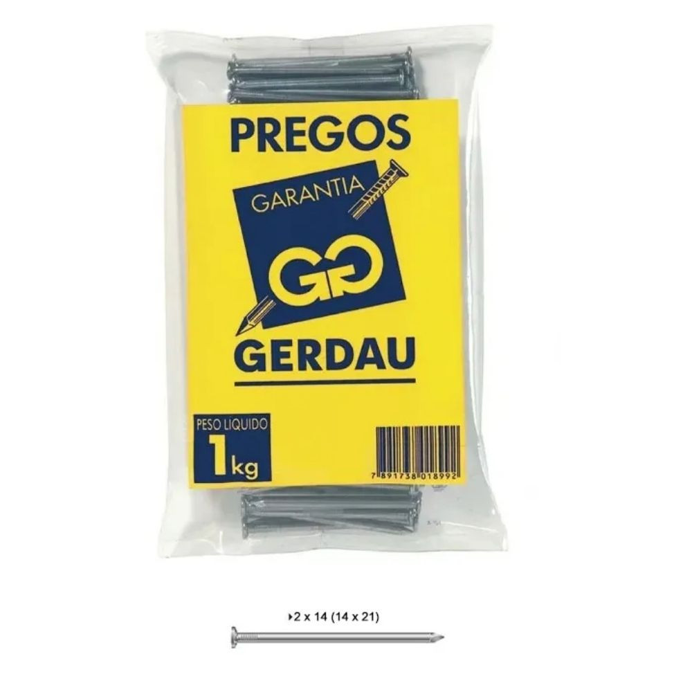 Prego de Aço com Cabeça 2x14 1kg Polido Gerdau