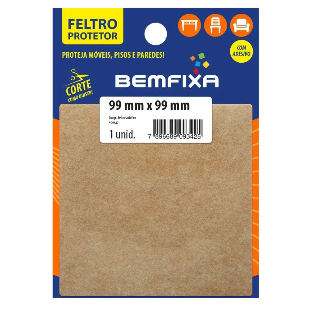 Protetor Adesivo Quadrado de Feltro Marrom 99x99mm Bemfixa