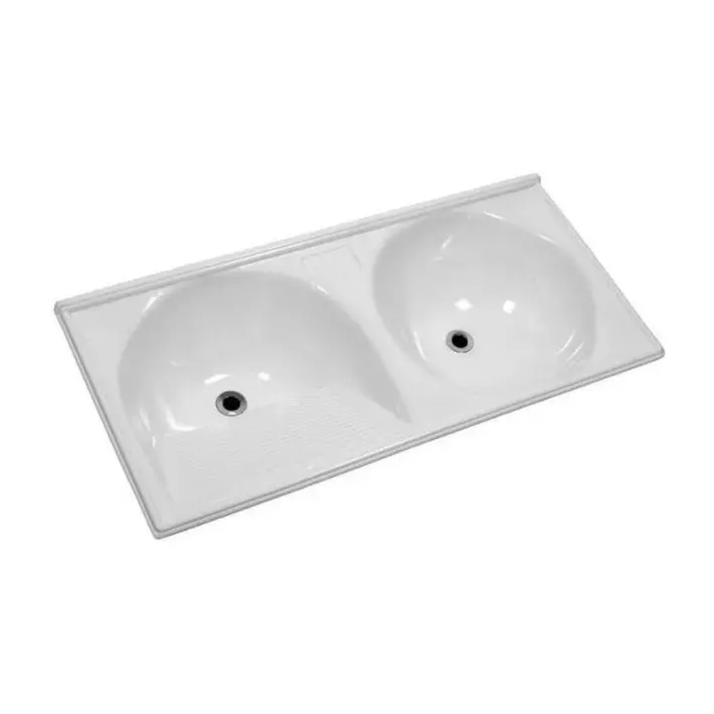 Tanque Mármore Sintético Duplo 112x53cm Branco T112BR Decoralita