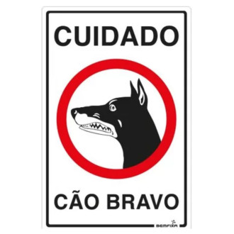 Placa de Sinalização Cuidado Cão Bravo 20x30cm Bemfixa