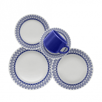Aparelho de Jantar Donna Grécia de Cerâmica Biona 20 Peças Azul Oxford