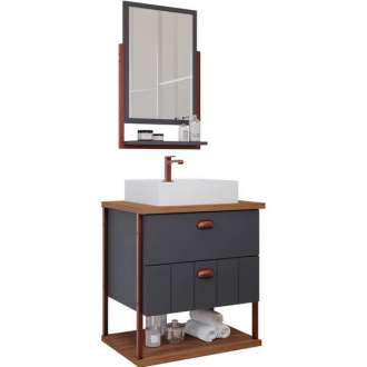 Gabinete MGM Uni Kit 60cm Titanium/Freijó