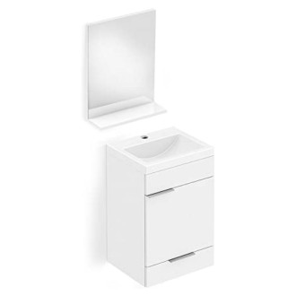 Gabinete com Gaveta e 1 Porta, Espelho e Prateleira Like Branco Celite