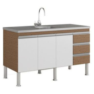 Gabinete Ibiza Cozinha 1.34 Para Pia 1.40 Amêndoa/Branco MGM
