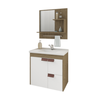 Gabinete Banheiro Kit Tulipa 59cm Amendoa/Offwhite MGM