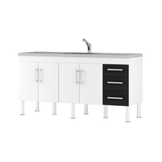 Gabinete Flex Cozinha 1.74m Para Pia 1.80m Branco/Preto MGM 